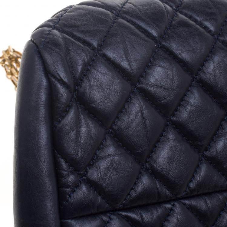 Pre Owned Chanel Navy Blue Quilted Leather Medium Just Mademoiselle Bowling Bag