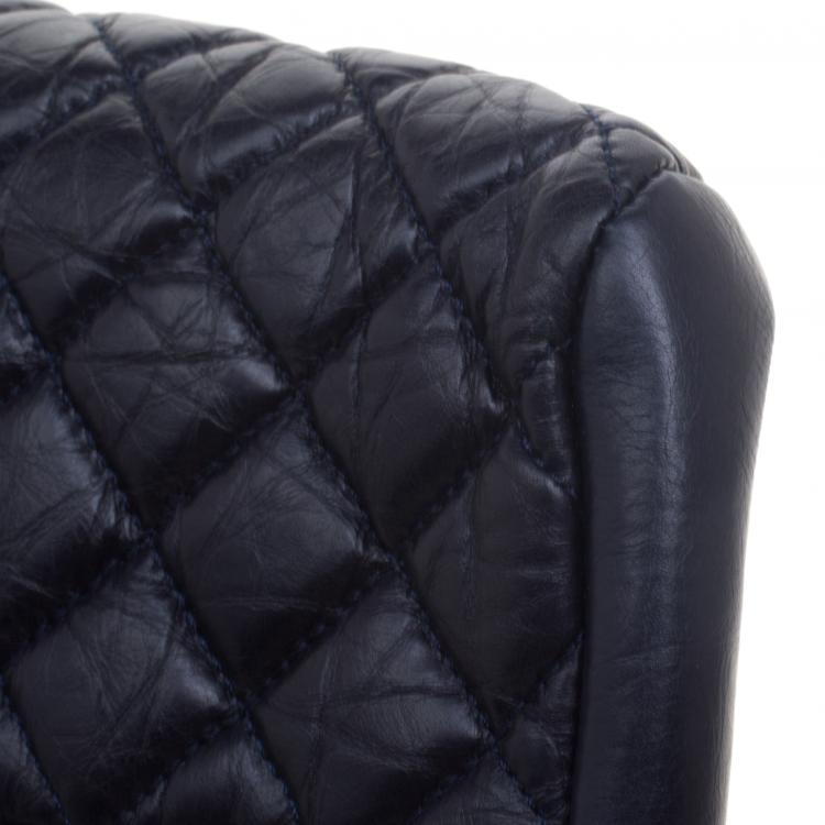 Pre Owned Chanel Navy Blue Quilted Leather Medium Just Mademoiselle Bowling Bag