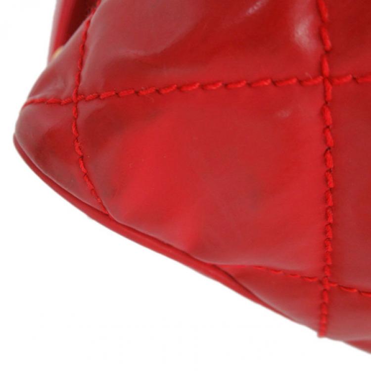 Pre Owned Chanel Red Patent Leather Boston Bag