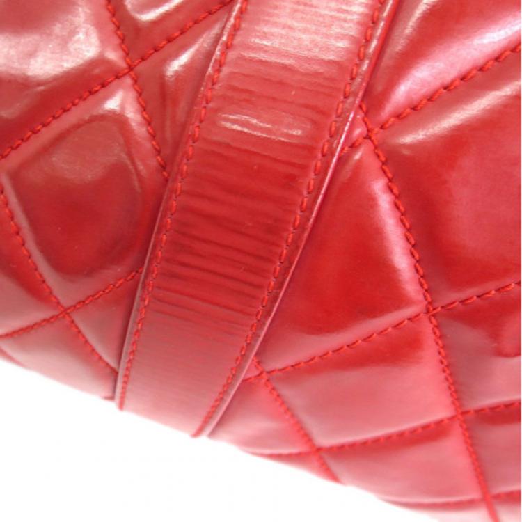 Pre Owned Chanel Red Patent Leather Boston Bag