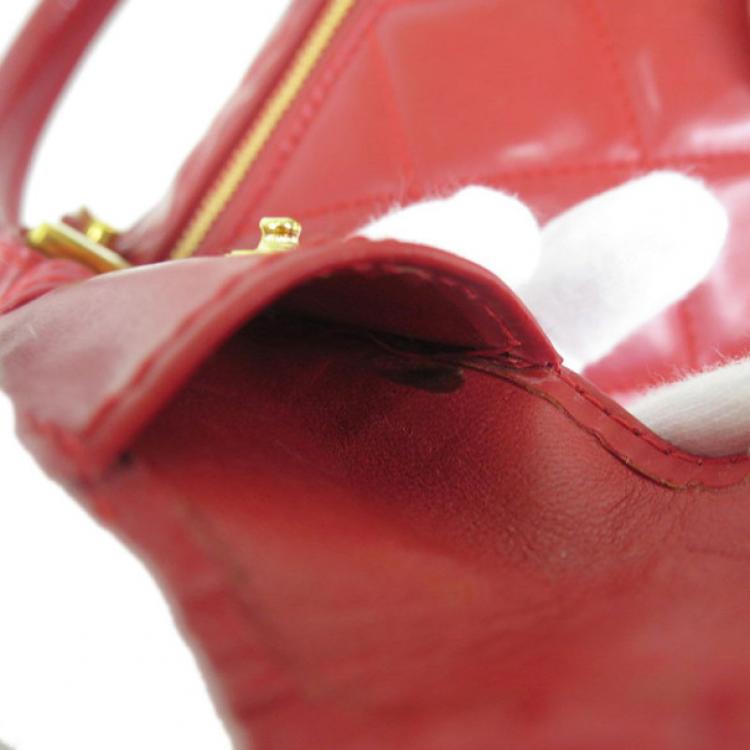 Pre Owned Chanel Red Patent Leather Boston Bag