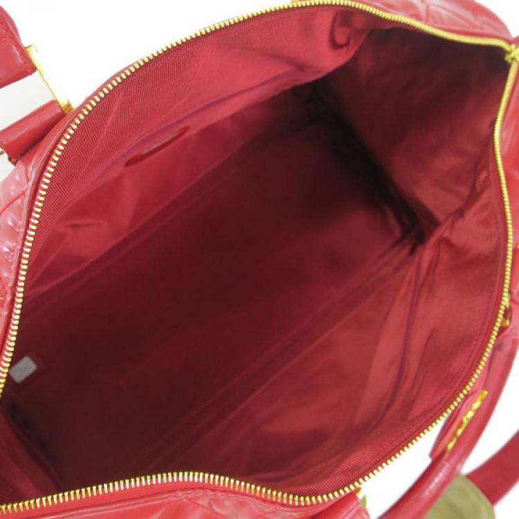 Pre Owned Chanel Red Patent Leather Boston Bag