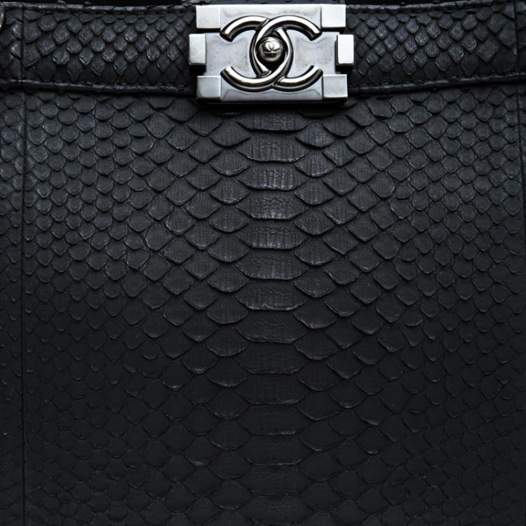 Pre Owned Chanel Matte Black Python Large Boy Shopper Tote