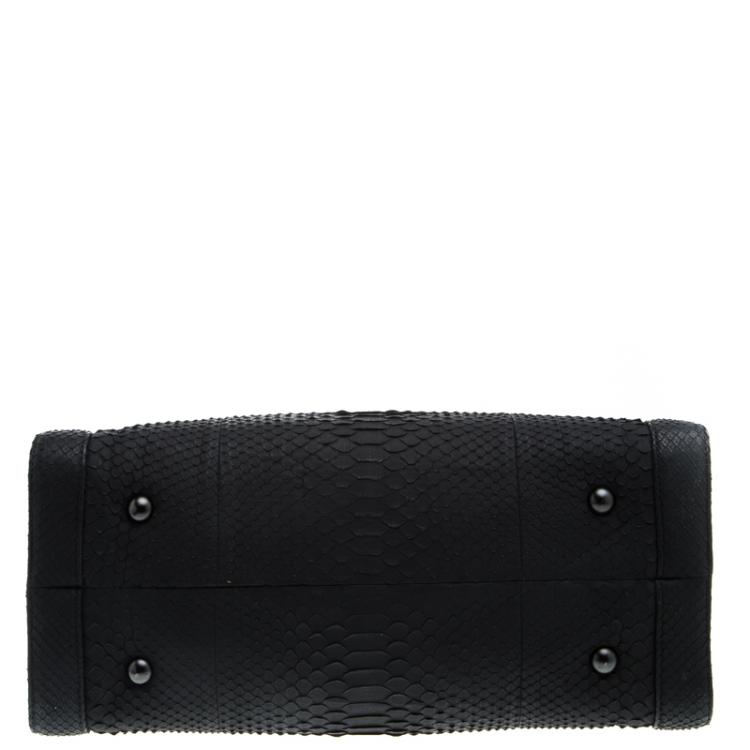 Pre Owned Chanel Matte Black Python Large Boy Shopper Tote