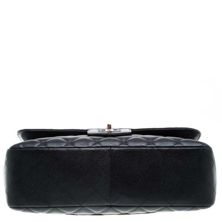 Pre Owned Chanel Black Quilted Caviar Leather Jumbo Classic Single Flap Bag