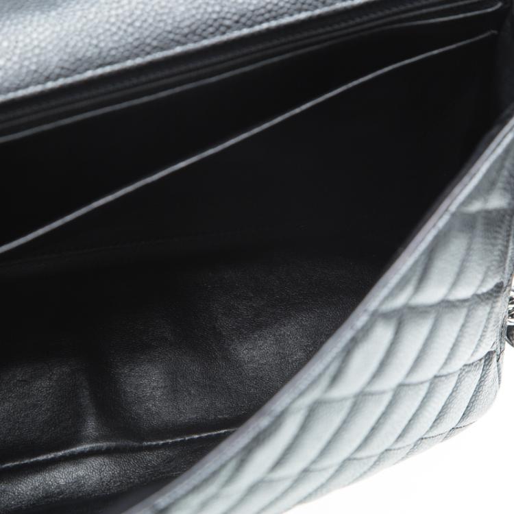 Pre Owned Chanel Black Quilted Caviar Leather Jumbo Classic Single Flap Bag