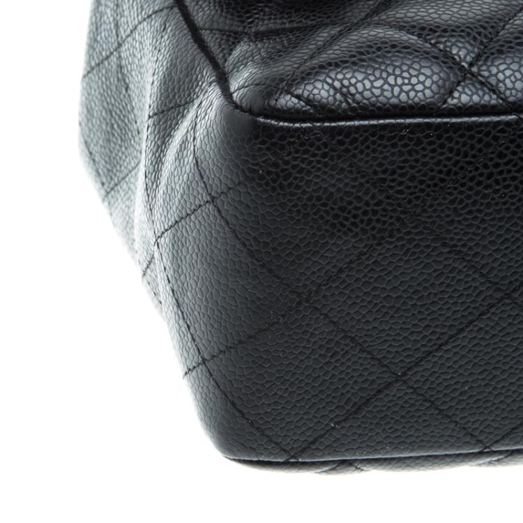 Pre Owned Chanel Black Quilted Caviar Leather Jumbo Classic Single Flap Bag