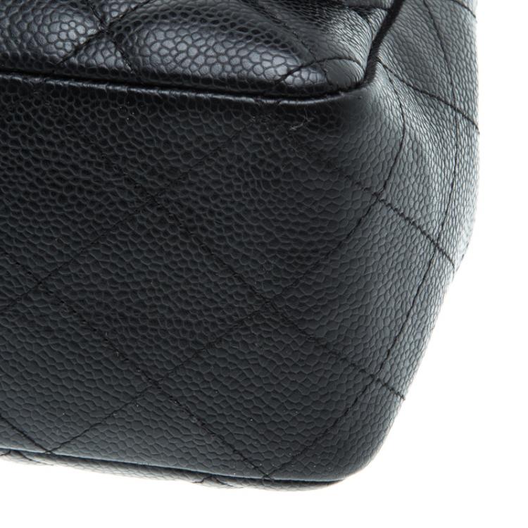 Pre Owned Chanel Black Quilted Caviar Leather Jumbo Classic Single Flap Bag