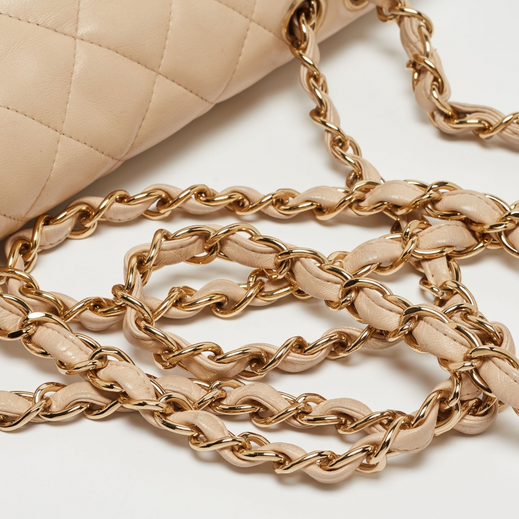 Pre Owned Chanel Beige Quilted Leather Jumbo Classic Single Flap Bag