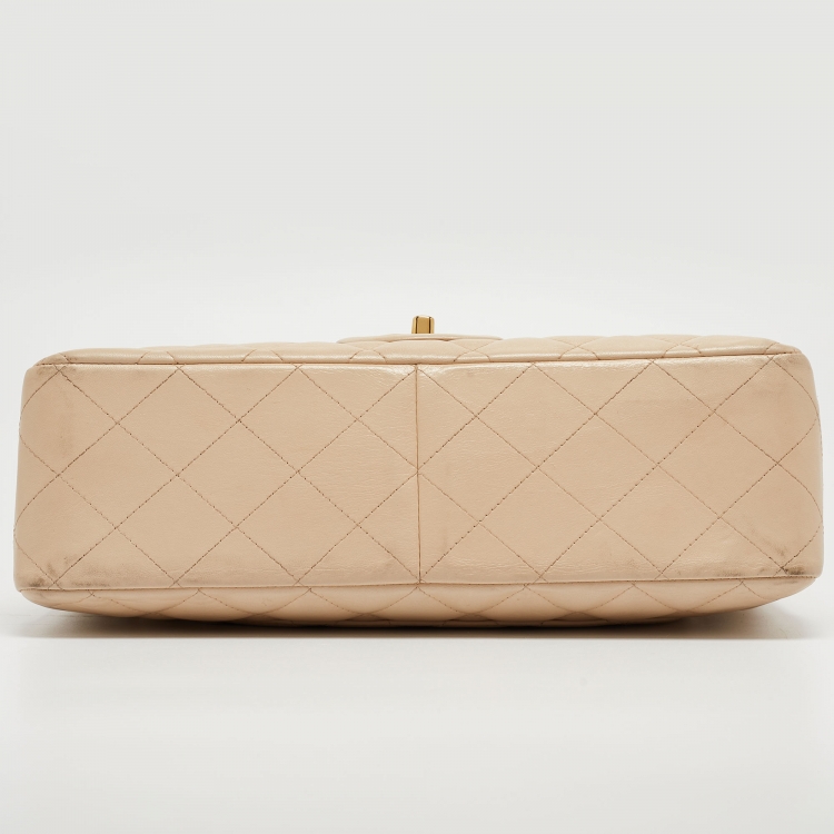 Pre Owned Chanel Beige Quilted Leather Jumbo Classic Single Flap Bag
