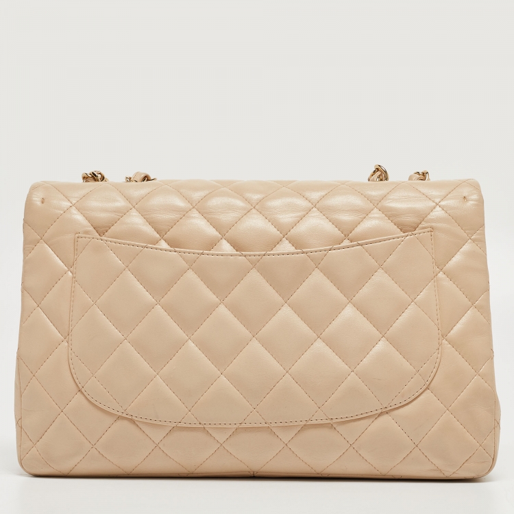 Pre Owned Chanel Beige Quilted Leather Jumbo Classic Single Flap Bag