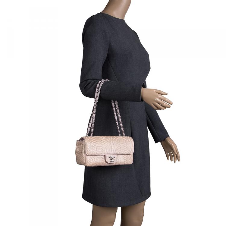 Pre Owned Chanel Lilac Python Small Classic Single Flap Bag