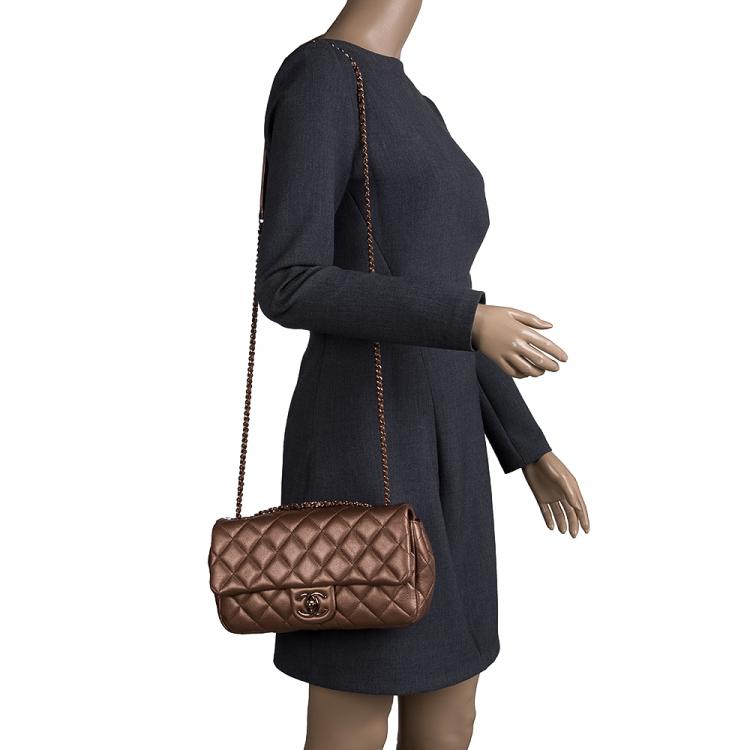 Pre Owned Chanel Bronze Quilted Leather Medium Classic Single Flap Bag