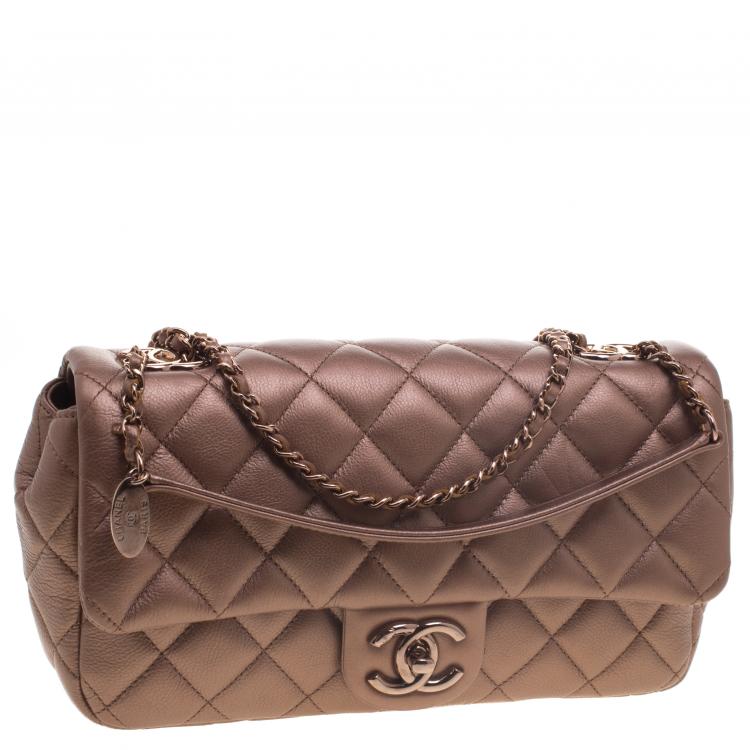 Pre Owned Chanel Bronze Quilted Leather Medium Classic Single Flap Bag