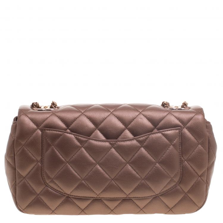 Pre Owned Chanel Bronze Quilted Leather Medium Classic Single Flap Bag
