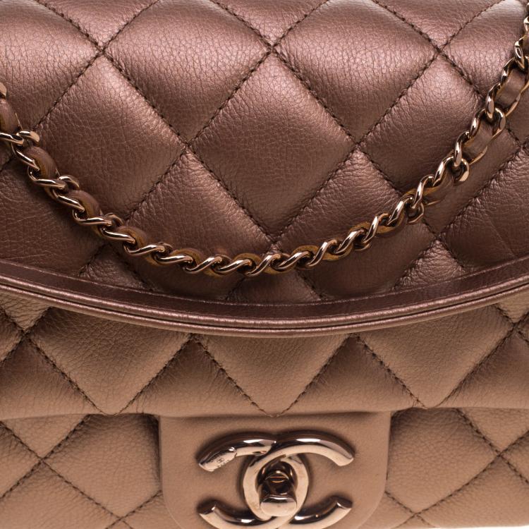 Pre Owned Chanel Bronze Quilted Leather Medium Classic Single Flap Bag
