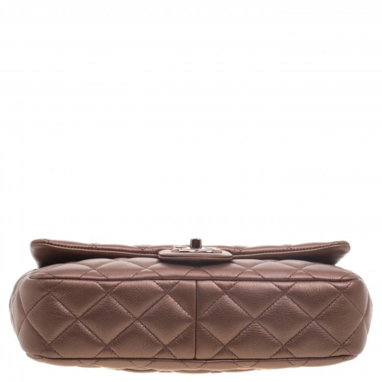 Pre Owned Chanel Bronze Quilted Leather Medium Classic Single Flap Bag
