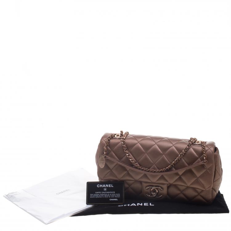 Pre Owned Chanel Bronze Quilted Leather Medium Classic Single Flap Bag