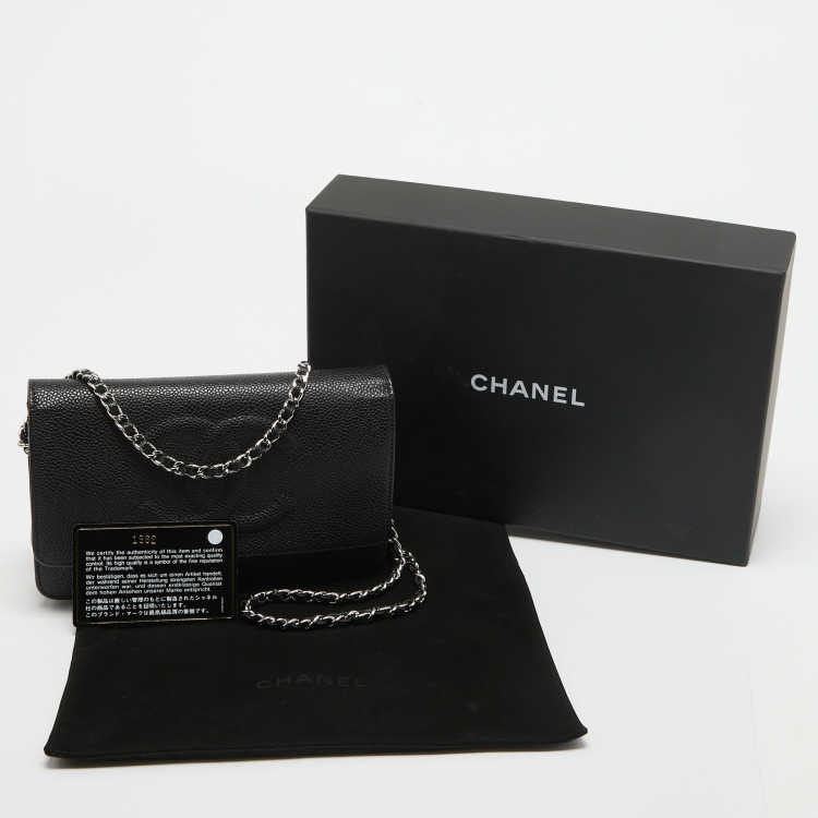 Pre Owned Chanel Black Caviar Leather CC Timeless Wallet On Chain