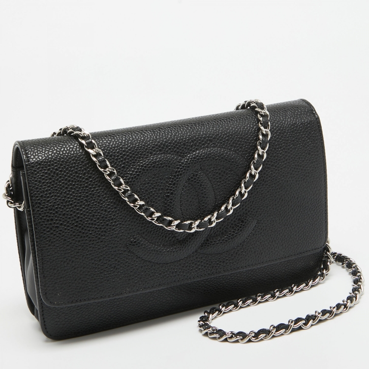 Pre Owned Chanel Black Caviar Leather CC Timeless Wallet On Chain