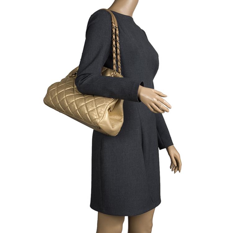 Pre Owned Chanel Gold Quilted Leather Just Mademoiselle Bowling Bag