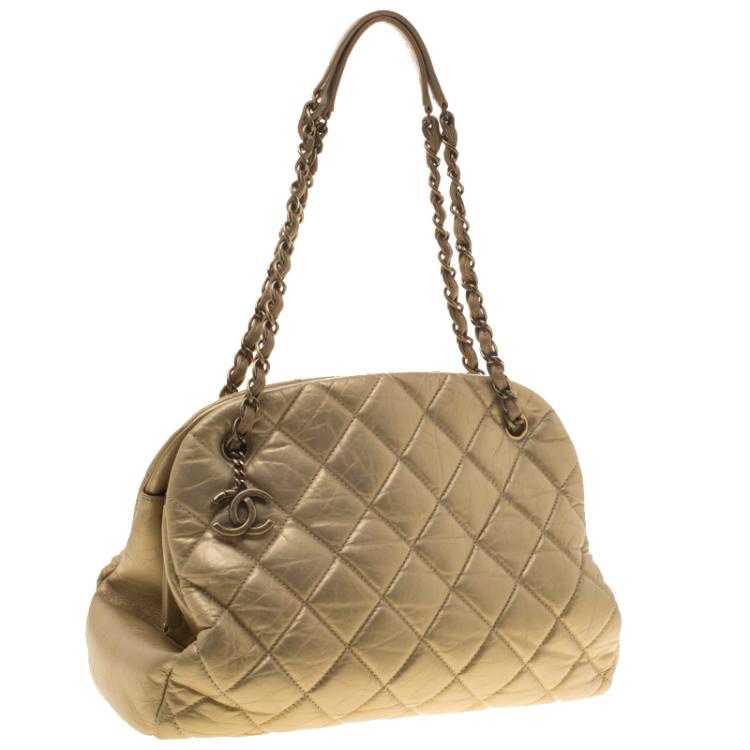 Pre Owned Chanel Gold Quilted Leather Just Mademoiselle Bowling Bag