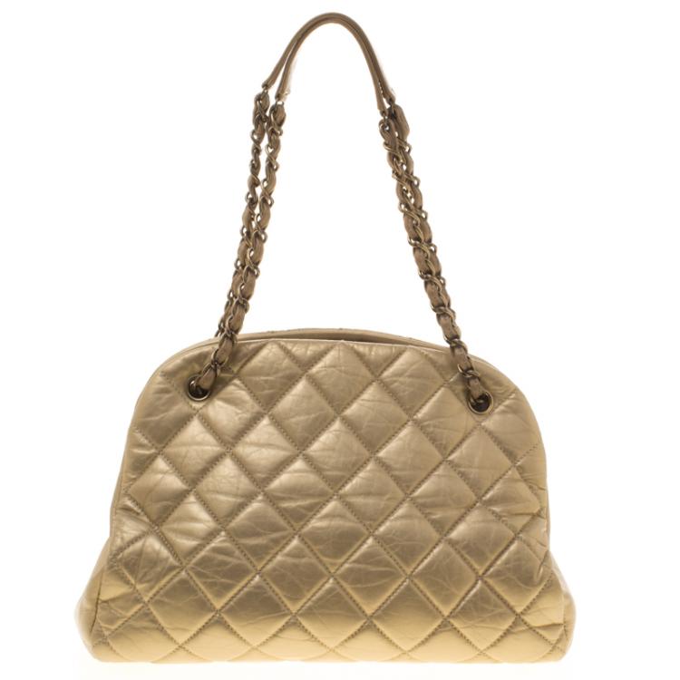 Pre Owned Chanel Gold Quilted Leather Just Mademoiselle Bowling Bag