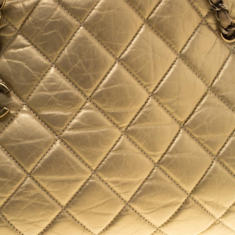 Pre Owned Chanel Gold Quilted Leather Just Mademoiselle Bowling Bag
