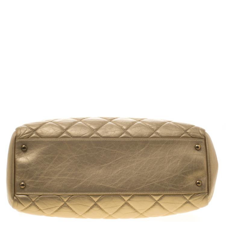 Pre Owned Chanel Gold Quilted Leather Just Mademoiselle Bowling Bag