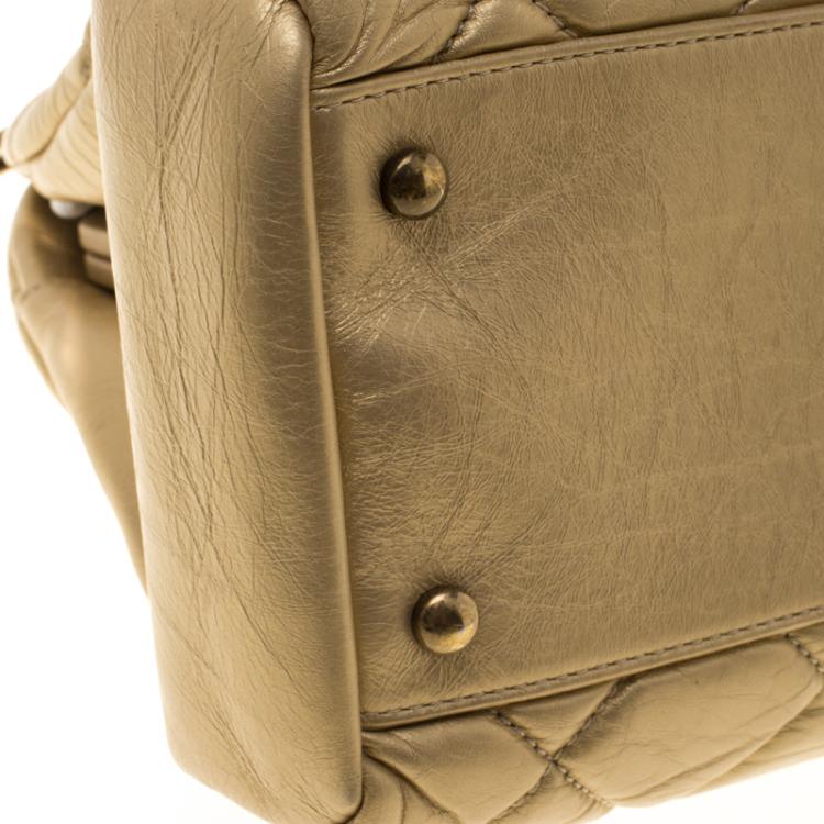 Pre Owned Chanel Gold Quilted Leather Just Mademoiselle Bowling Bag