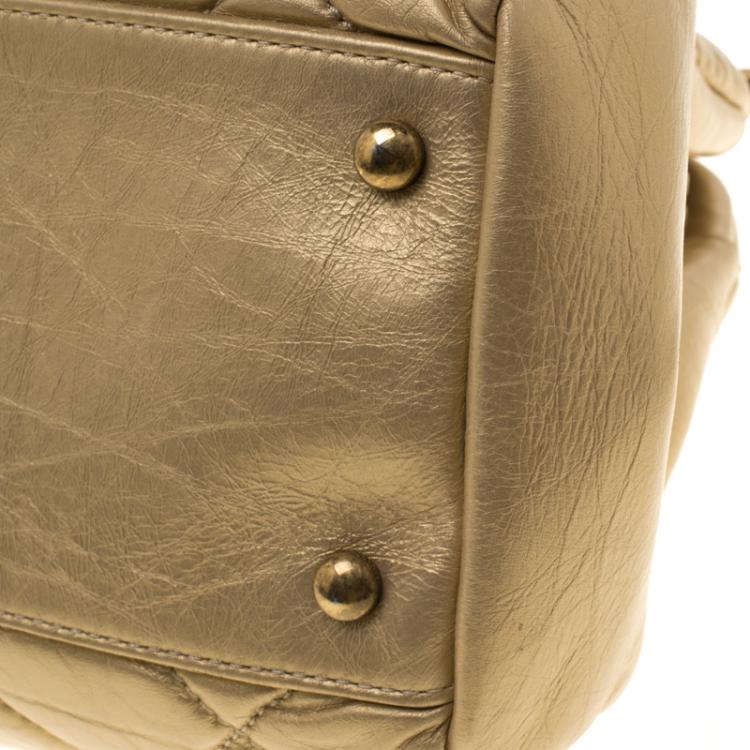 Pre Owned Chanel Gold Quilted Leather Just Mademoiselle Bowling Bag