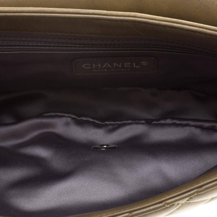 Pre Owned Chanel Beige Quilted Leather Medium Classic Single Flap Bag with Dust Cover