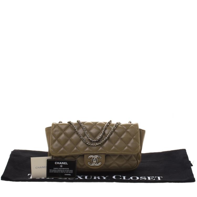 Pre Owned Chanel Beige Quilted Leather Medium Classic Single Flap Bag with Dust Cover