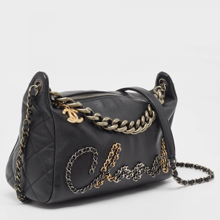 Pre Owned Chanel Black Leather Chain Signature Bag