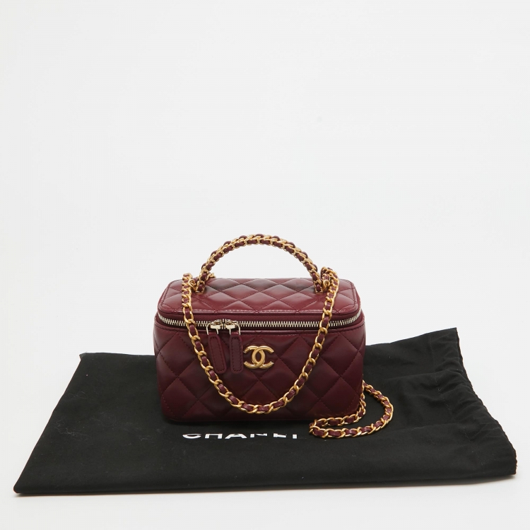 Pre Owned Chanel Burgundy Quilted Leather Pick Me Up Vanity Bag