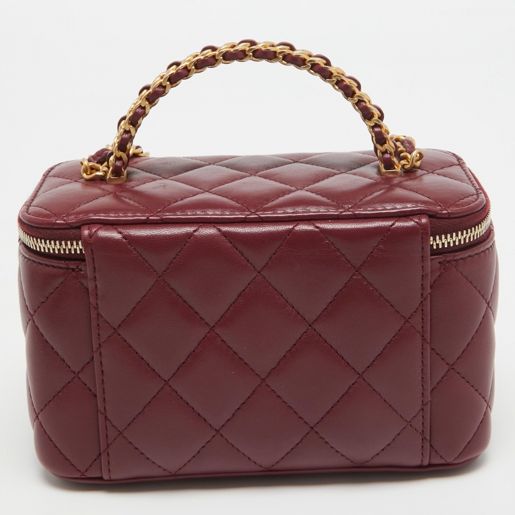 Pre Owned Chanel Burgundy Quilted Leather Pick Me Up Vanity Bag