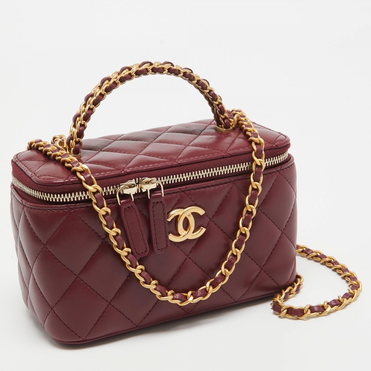 Pre Owned Chanel Burgundy Quilted Leather Pick Me Up Vanity Bag