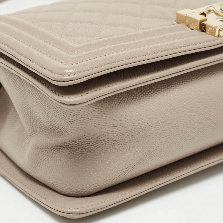 Pre Owned Chanel Beige Quilted Leather Medium Boy Flap Bag