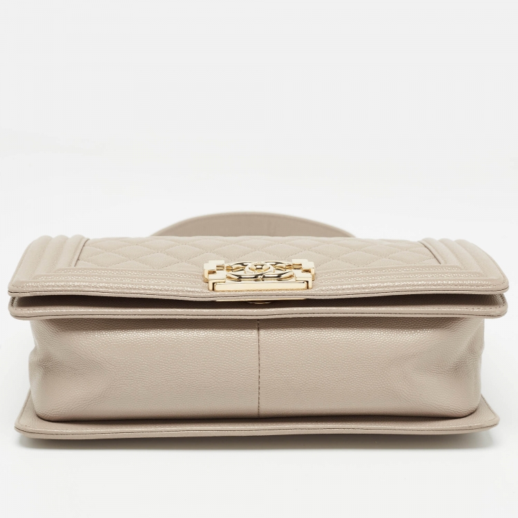 Pre Owned Chanel Beige Quilted Leather Medium Boy Flap Bag