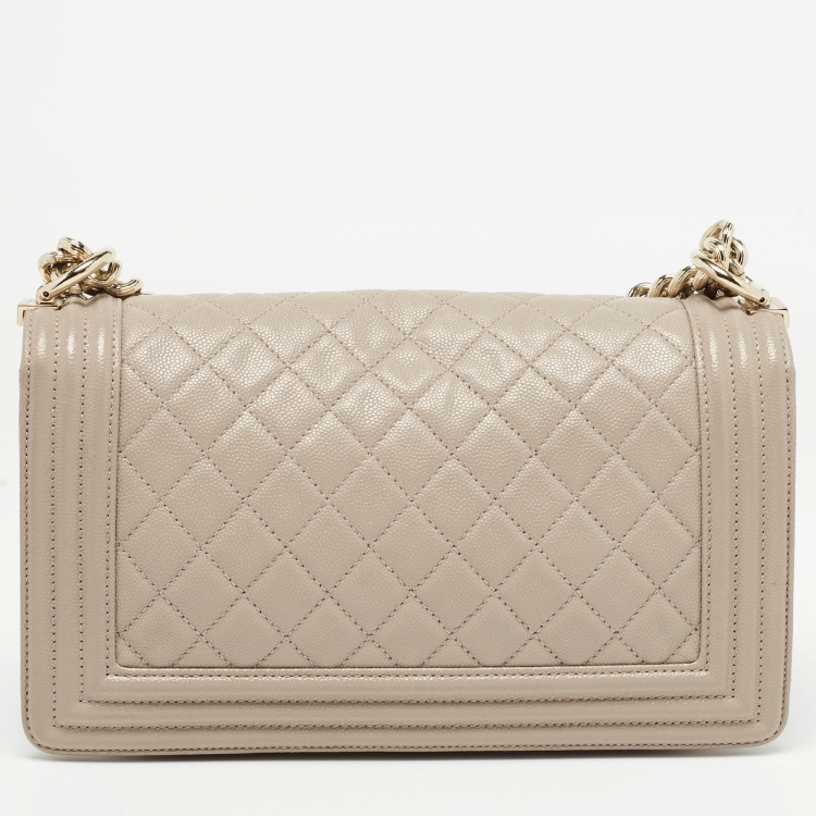 Pre Owned Chanel Beige Quilted Leather Medium Boy Flap Bag