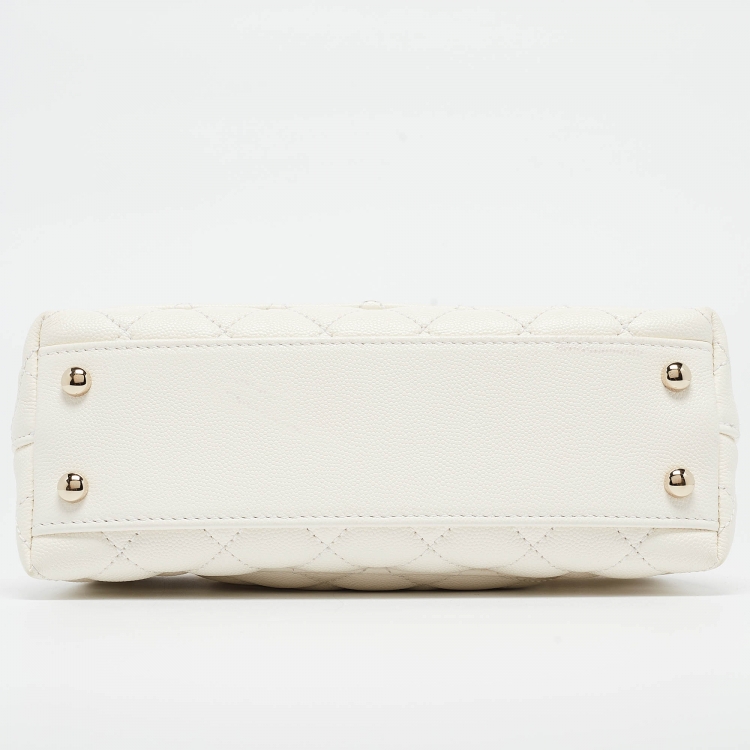 Pre Owned Chanel White Quilted Caviar Leather Mini Coco Top Handle Bag