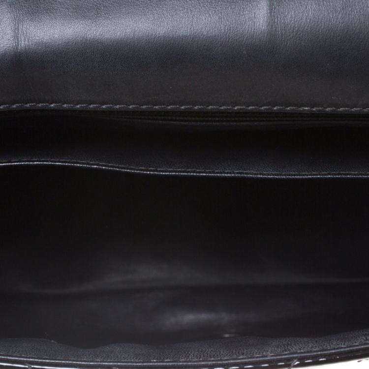 Pre Owned Chanel Black Chevron Patent Leather Classic Single Flap Bag