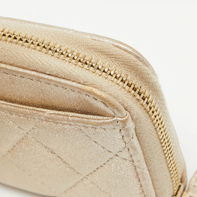 Pre Owned Chanel Gold Quilted Leather Zip Around Coin Purse