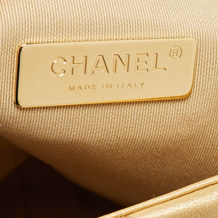 Pre Owned Chanel Gold Quilted Leather Large 19 Flap Bag