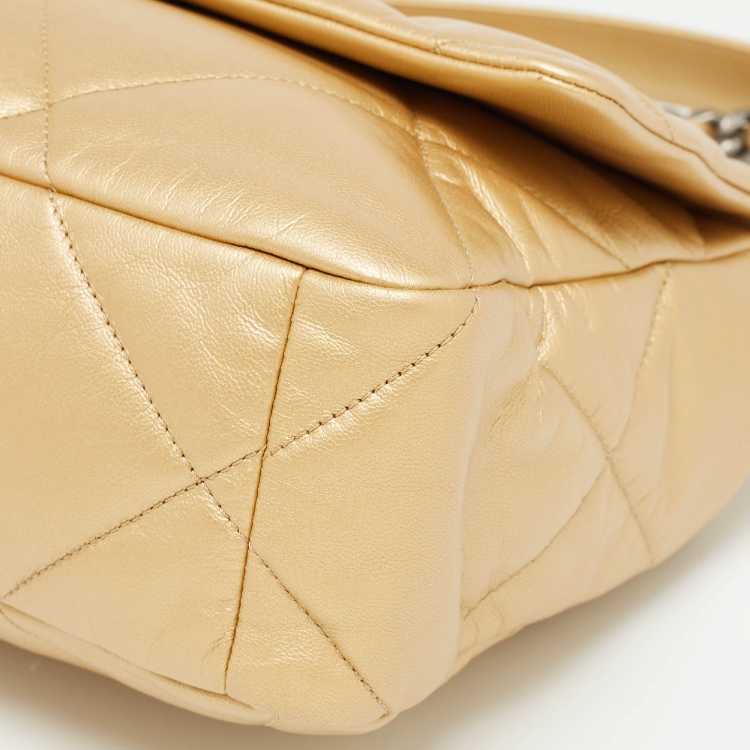 Pre Owned Chanel Gold Quilted Leather Large 19 Flap Bag