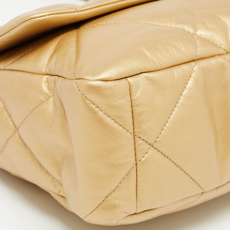 Pre Owned Chanel Gold Quilted Leather Large 19 Flap Bag