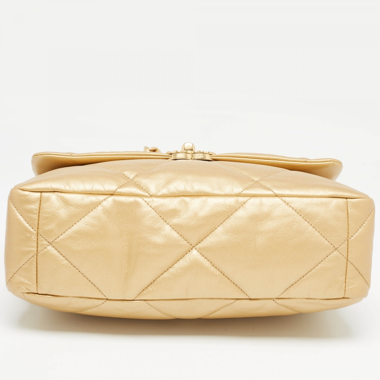 Pre Owned Chanel Gold Quilted Leather Large 19 Flap Bag