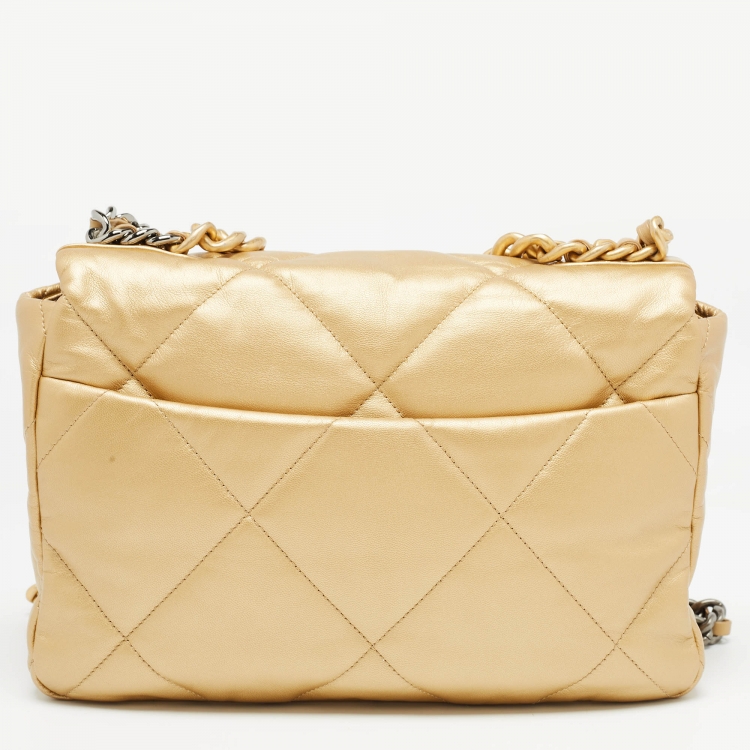 Pre Owned Chanel Gold Quilted Leather Large 19 Flap Bag
