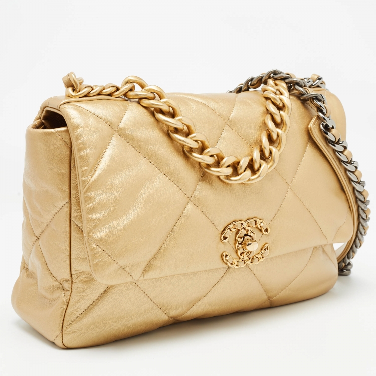 Pre Owned Chanel Gold Quilted Leather Large 19 Flap Bag