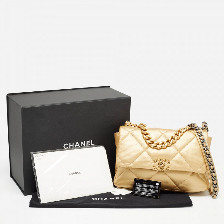 Pre Owned Chanel Gold Quilted Leather Large 19 Flap Bag